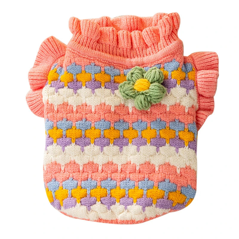Cozy Knitted Flower Dog Sweater