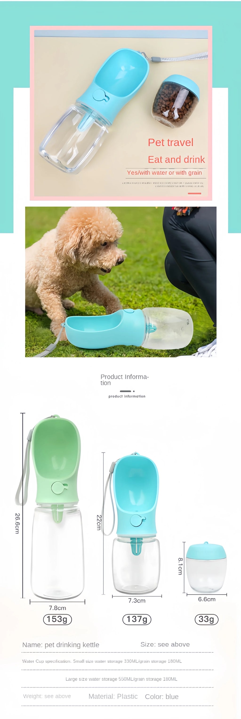 Travel-Friendly Pet Water and Food Bottle