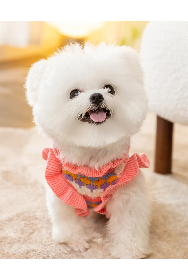 Cozy Knitted Flower Dog Sweater