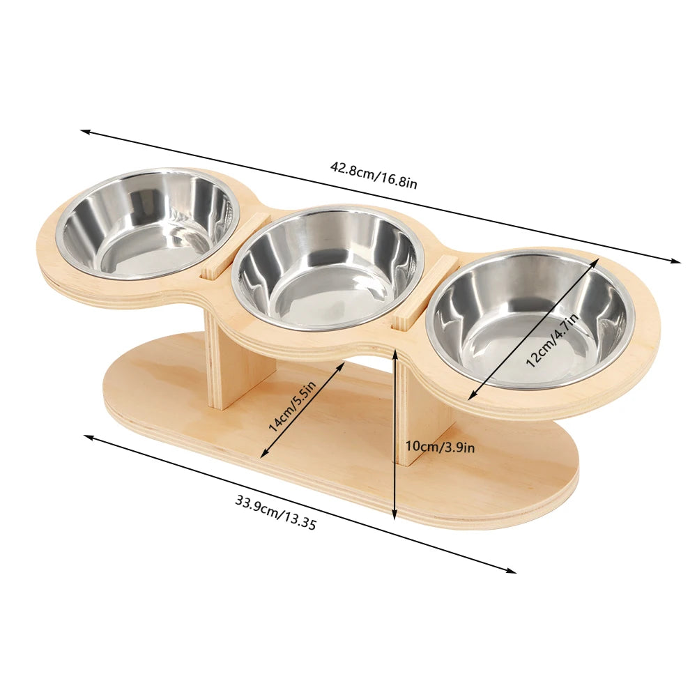 Tilted Wooden Cat & Dog Bowls