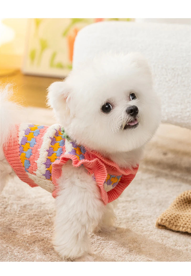 Cozy Knitted Flower Dog Sweater