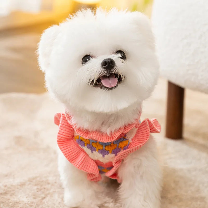 Cozy Knitted Flower Dog Sweater