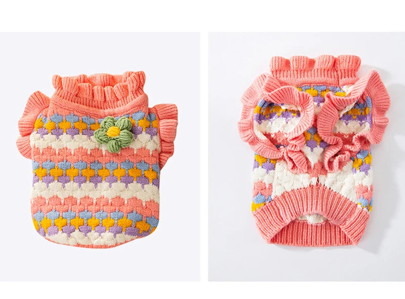 Cozy Knitted Flower Dog Sweater