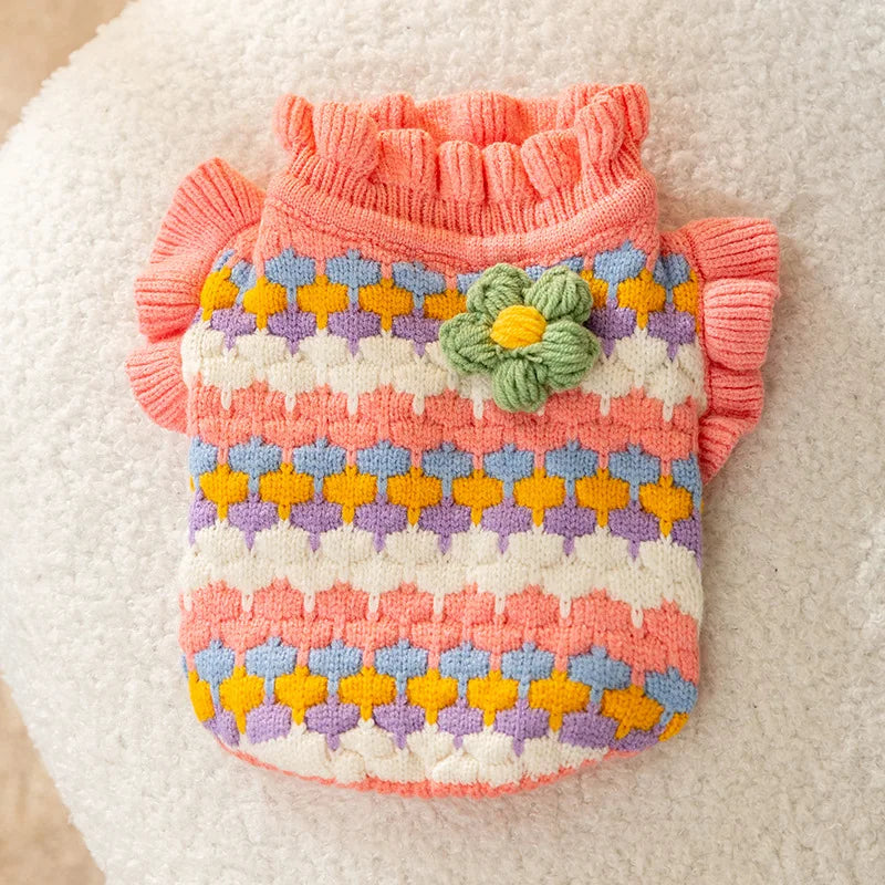Cozy Knitted Flower Dog Sweater