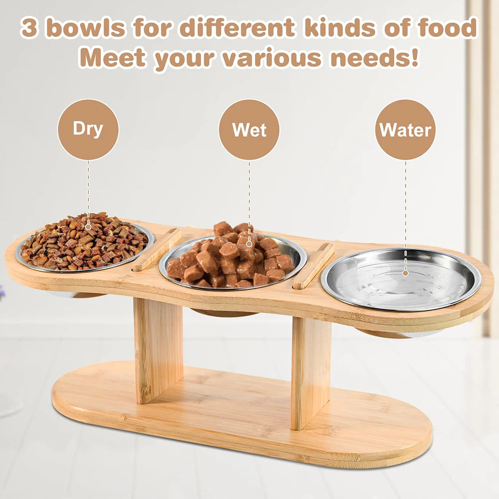Tilted Wooden Cat & Dog Bowls