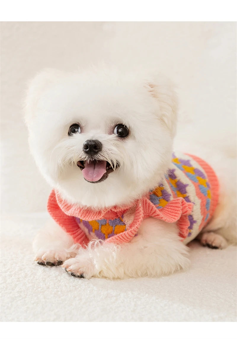 Cozy Knitted Flower Dog Sweater