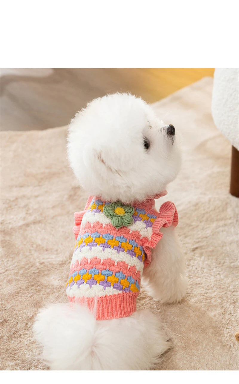 Cozy Knitted Flower Dog Sweater