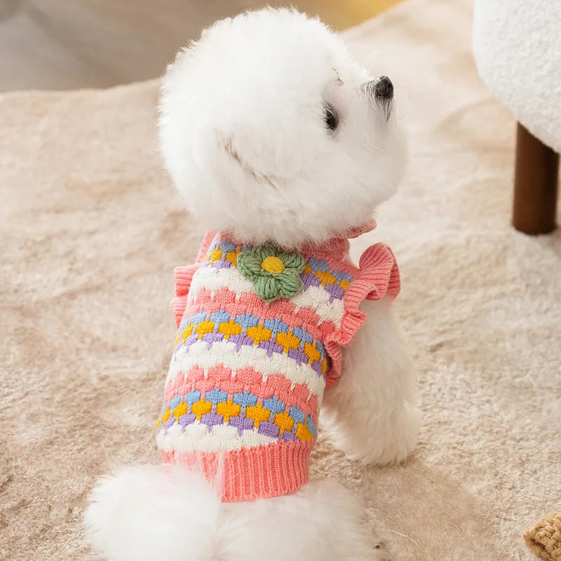 Cozy Knitted Flower Dog Sweater