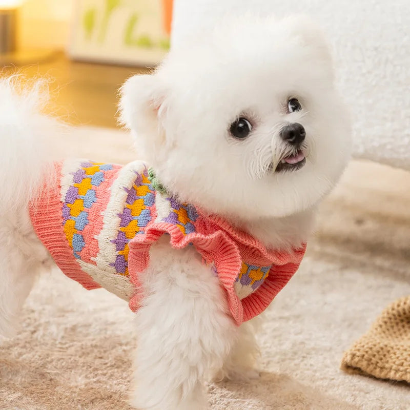 Cozy Knitted Flower Dog Sweater
